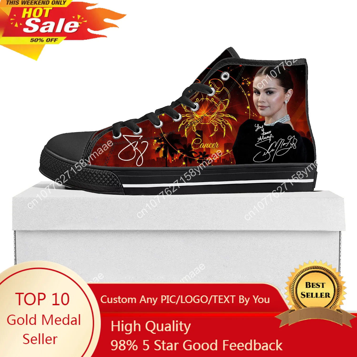 Selena Gomez High Top High Quality Sneakers Mens Womens Teenager Canvas Sneaker Casual Custom Made Shoes Customize Shoe Black