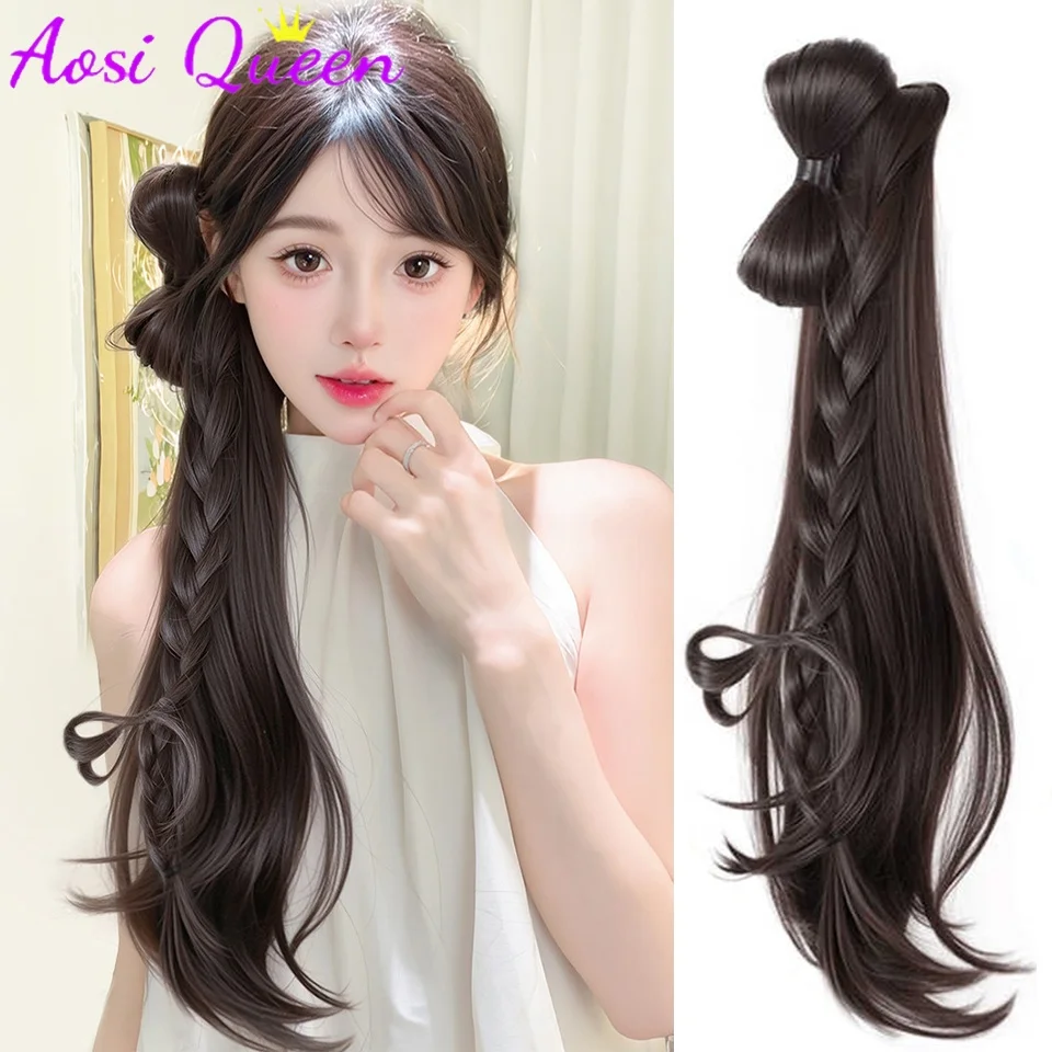 

Synthetic New Chinese Style Wig Braid Ponytail Ancient Style Hanfu Qipao Side Clip High Ponytail Wig Braid Hair Accessory