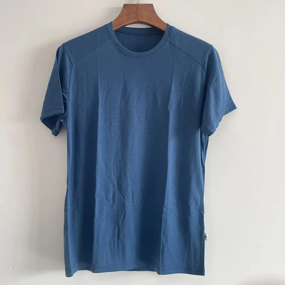 Men's 100% Superfine 165 Micro Merino Wool T-Shirt Base Layer Slim Fit Nine Sleeve Length Henry Collar Youth Fashion