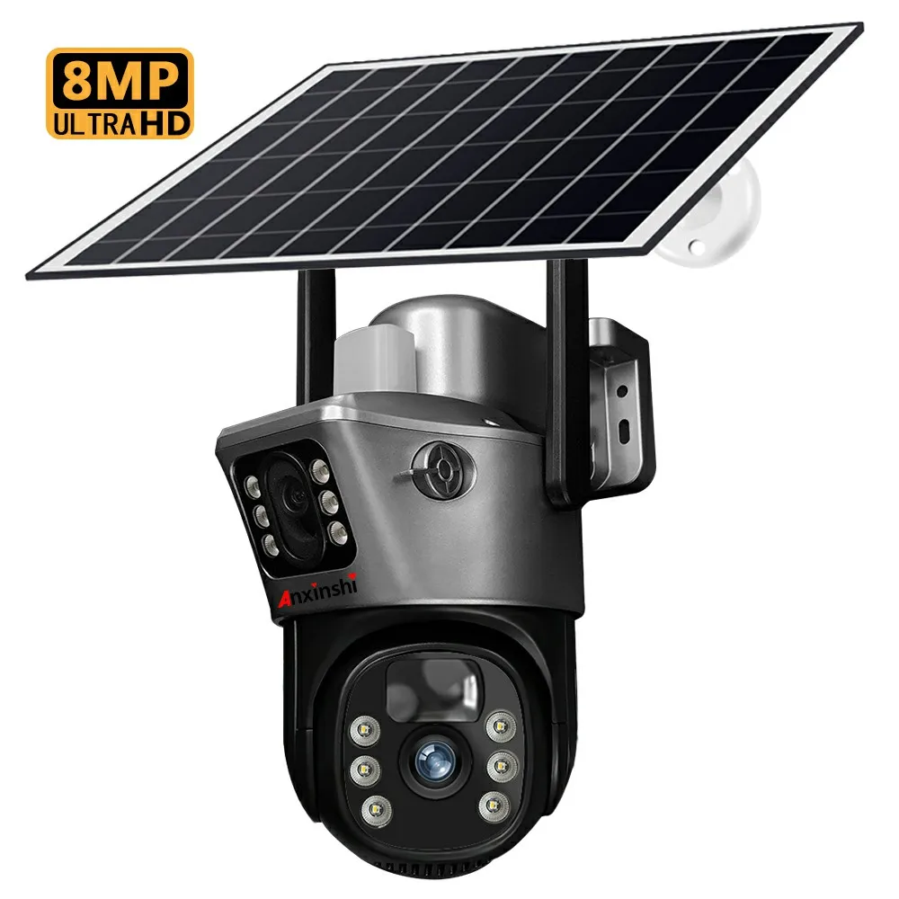 

Anxinshi 4K 8MP 4G WIFI Dual Lens 10W Outdoor Solar Pannel PTZ Camera Security Protetion Cloud Storage CCTV H.265 EseeCloud