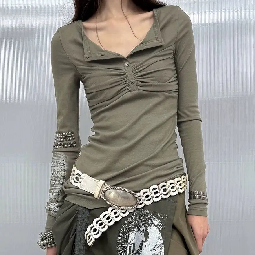 Autumn and Winter New Arm Ring Pattern Metal Hot Diamond Basic Bottoming Shirt Long Sleeve Top