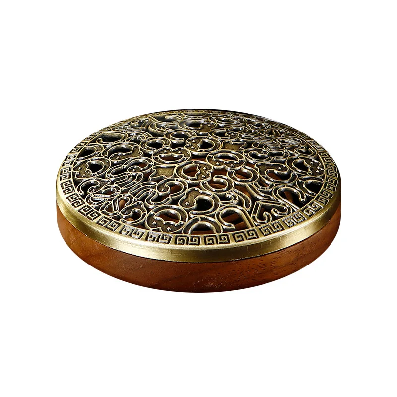 Solid Wood Metal Incense Burner Incense Coil Relief with Hollowed-out Design Household Inside Room Zen Philosophy Temple Worship