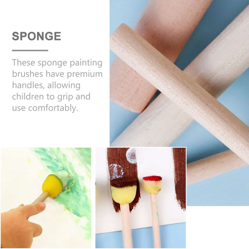 12Pcs Sponge Painting Brush Set Preschool Art Tool Wooden Handle Ergonomic Design Safe Painting Brush for Coloring Doodling