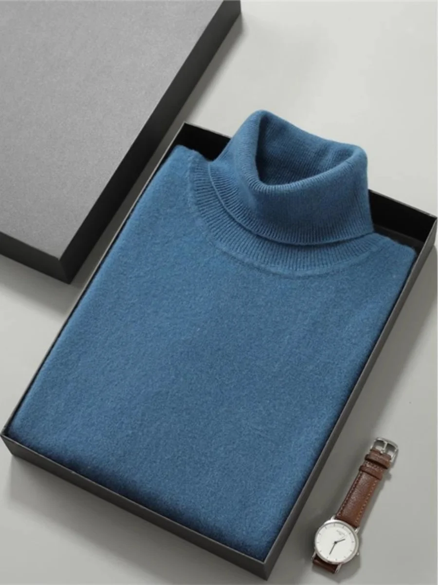 

Мужской свитер из 100% чистой шерсти с высоким воротником, больших размеров, повседневный, деловой, базовый слой, теплый, весенний