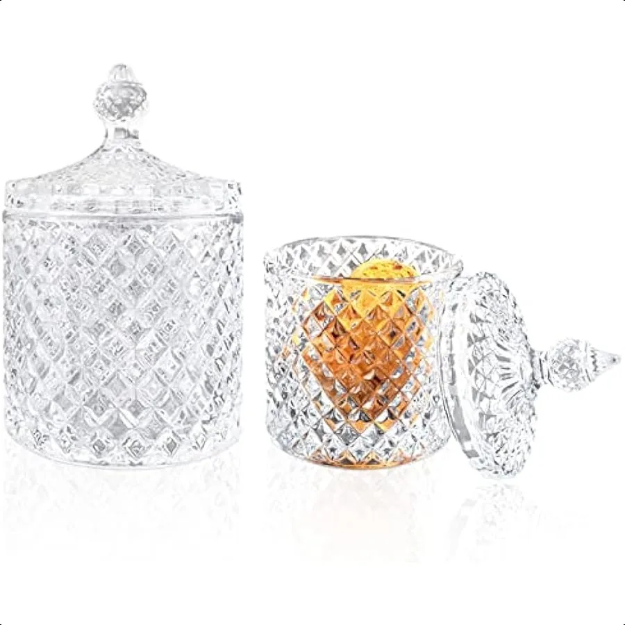 

2Pcs Crystal Diamond Faceted Jar with Lid Glass Sugar Bowl Decorative Candy Jars Diamond Candy Dish Crystal Cookie Tin Biscuit