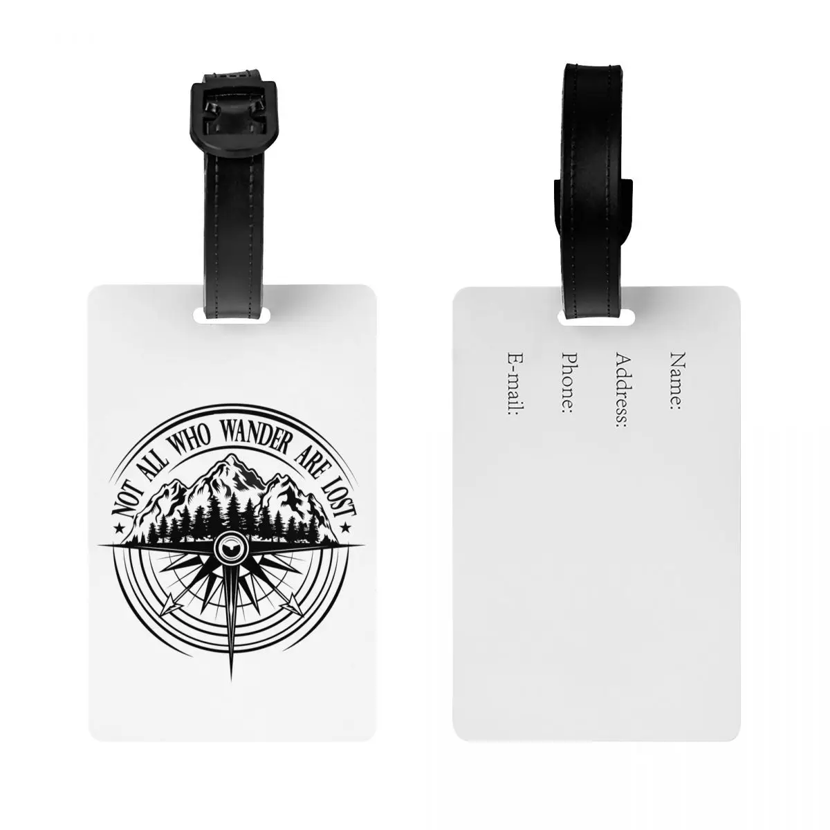 Custom Not All Who Wander Are Lost Mountain Compass Luggage Tag With Name Card Privacy Cover ID Label for Travel Bag Suitcase