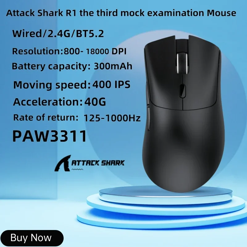 Attack Shark R1 Wireless Gamin Mouse,bt5.2/2.4ghz/wired Computer Mouse, Paw3311 18k Dpi Optical Sensor, Programmable Buttons