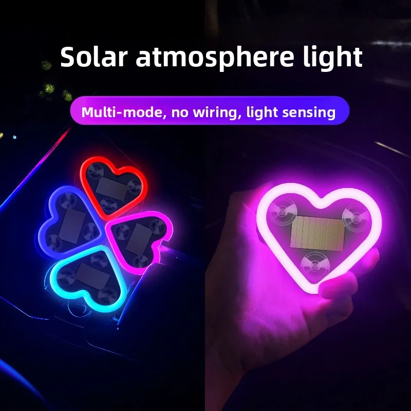 Picture 4: Solar-Powered Led Car Window Neon Lights - Heart-Shaped Rgb-Free Color-Changing Interior Wiring Free Atmosphere Light