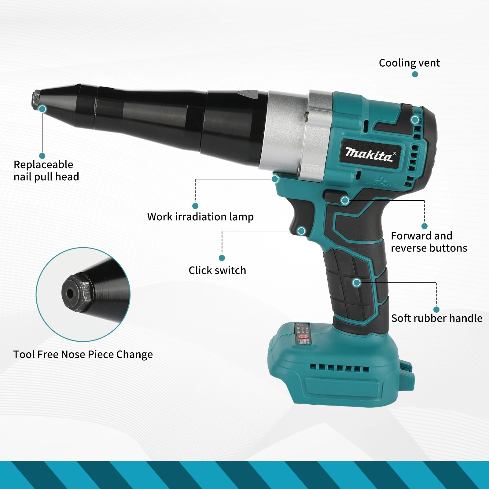 Makita M108 18V Lithium Rivet Gun with Forward/Reverse Switch and Soft Rubber Handle for Comfortable All-Day Use tools