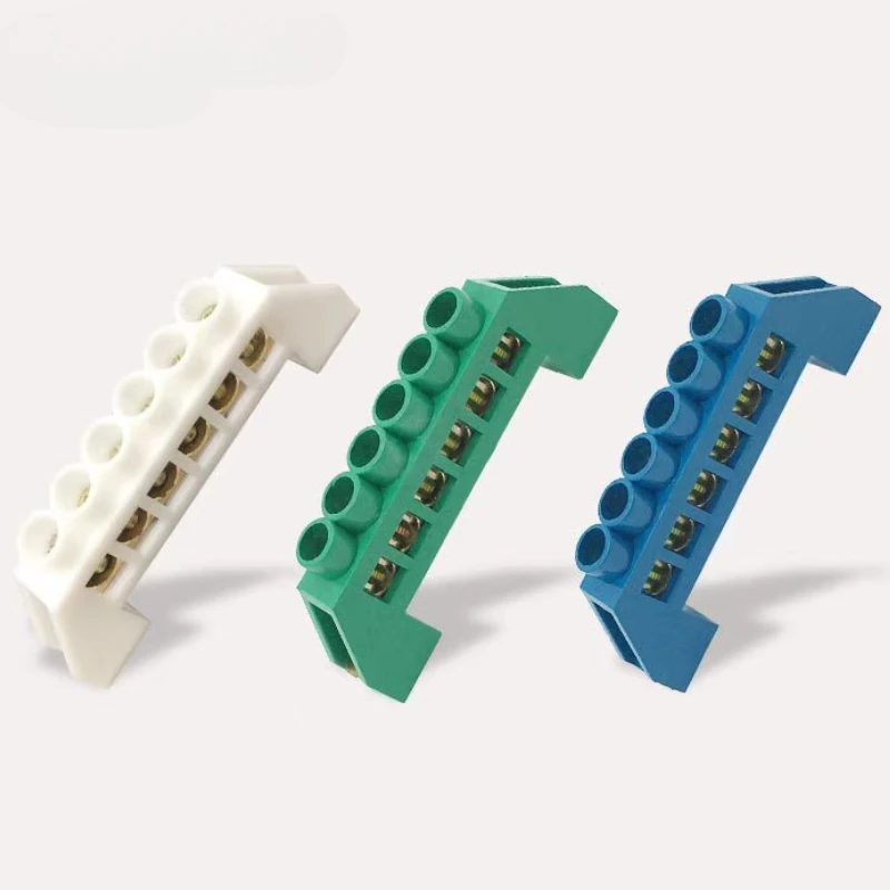 Blue Green White Bridge Design Zero Line 4-12 Pole Screw Brass Copper Grounding Strip Terminal Block Connector Earth And Neutral