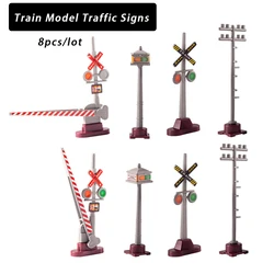 8pcs/lot Miniature Traffic Signs Railroad Scene ABS Plastic Vehicle Toys Railway Train Layout for Diorama