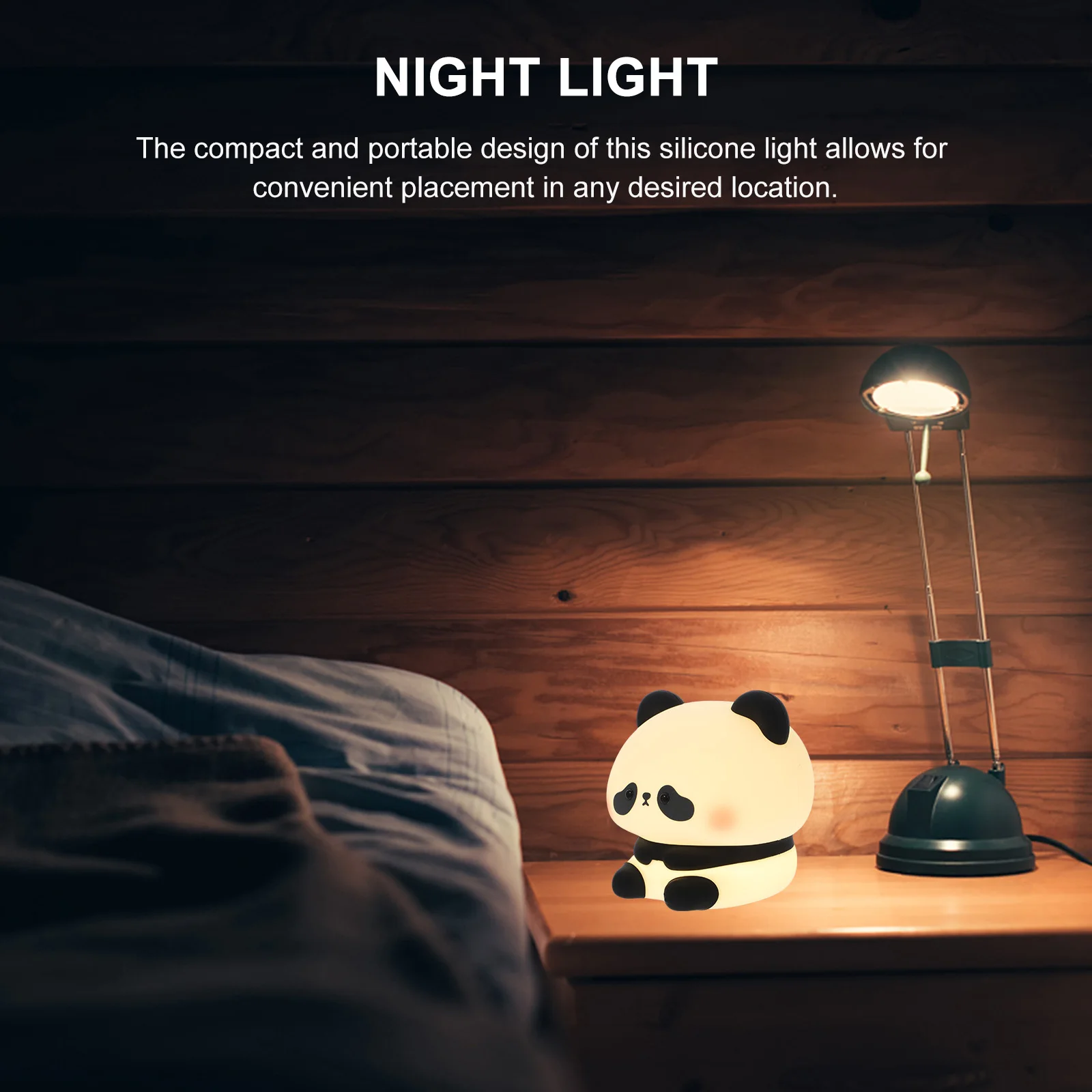 

1 set Adorable Panda Shape Silicone Night Cute Cartoon Animal Touch Control Small Portable Bedroom Lamp Decorative Table Light