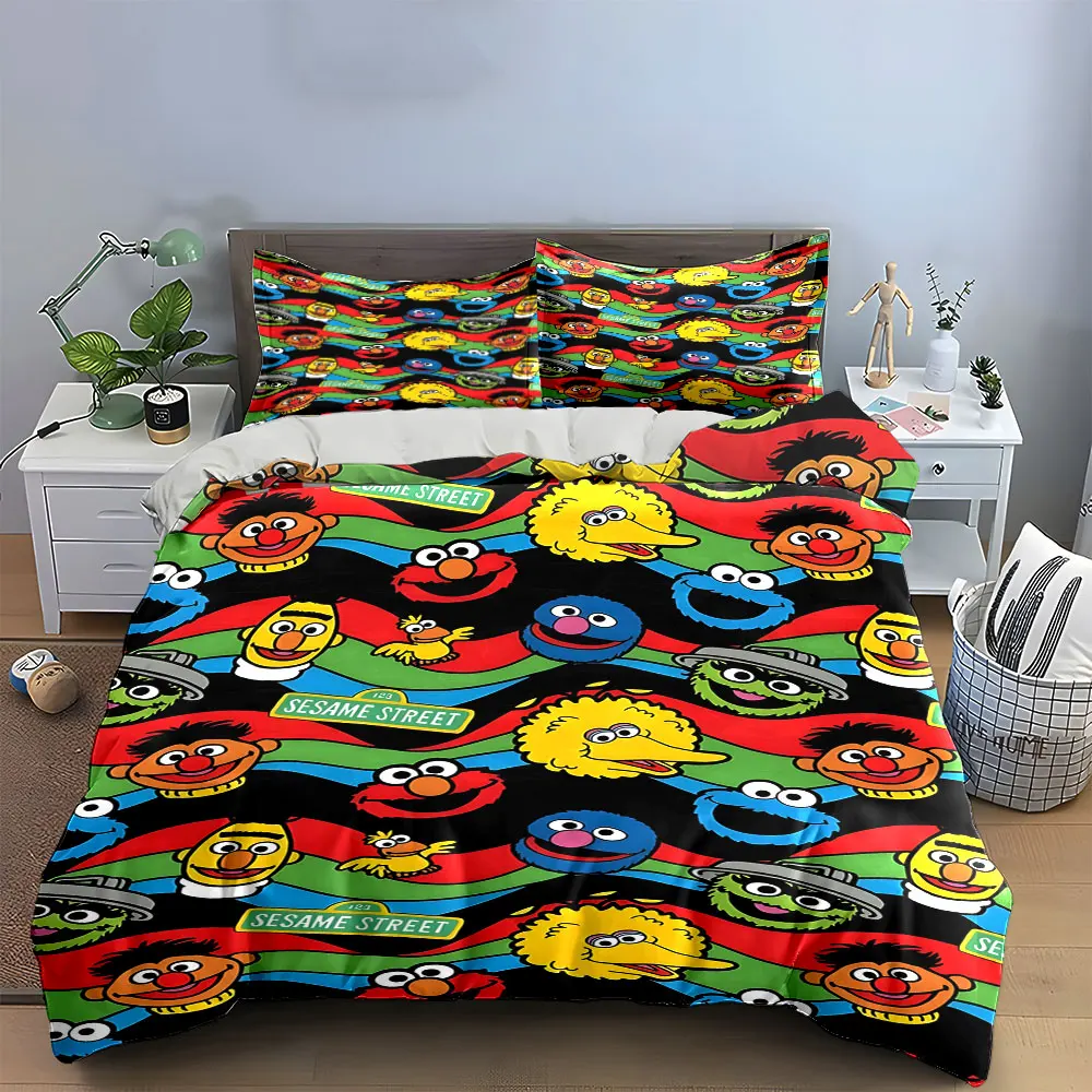 

3D Classic Cute S-Sesame Street Character Pattern Printed Bedding Set Duvet Cover with Pillowcases for Single/Queen/King Size