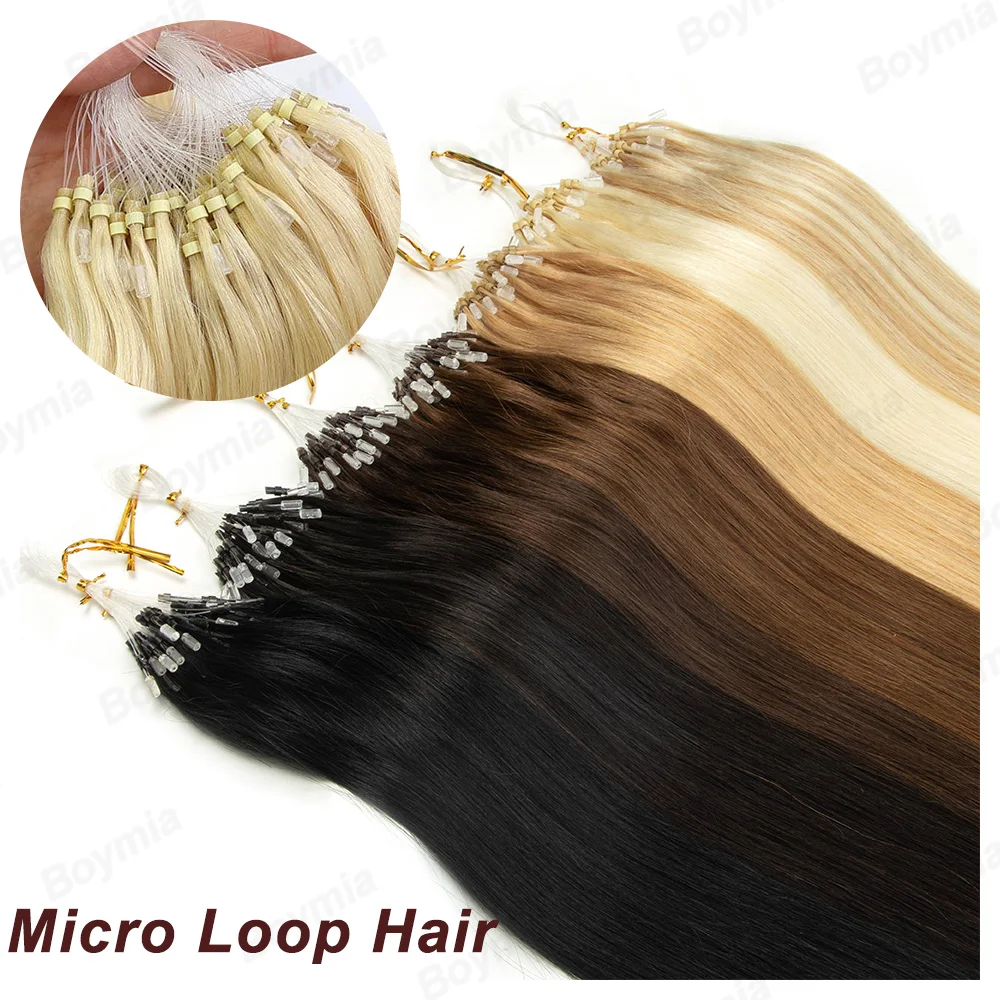 Extensiones de cabello humano Microlink de 50 hebras, extensiones de cabello Microloop natural 100% Real, 30g, línea de pescado, microcuentas para agregar volumen