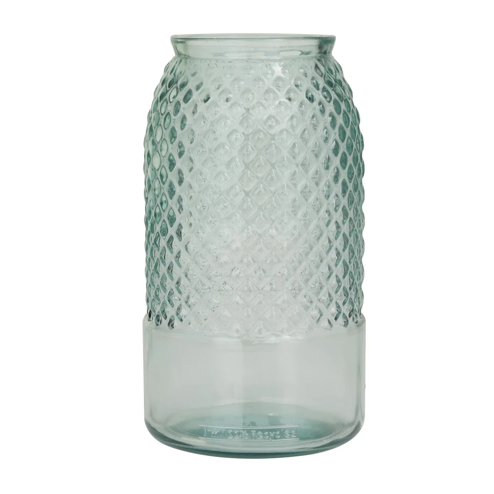 جرة ديكور زجاجية معاد تدويرها باللون الأزرق، تصميم أسطواني بسيط وحديث، نمط ماسي، تخزين ديكور منزلي، للاستخدام الداخلي، قطعة واحدة