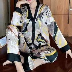 Spring Autumn Ladies Pajamas Faux Silk Pajama Sets Long Sleeve Cardigan Sleepwear Luxury Women's Pijamas Fashion Pyjamas