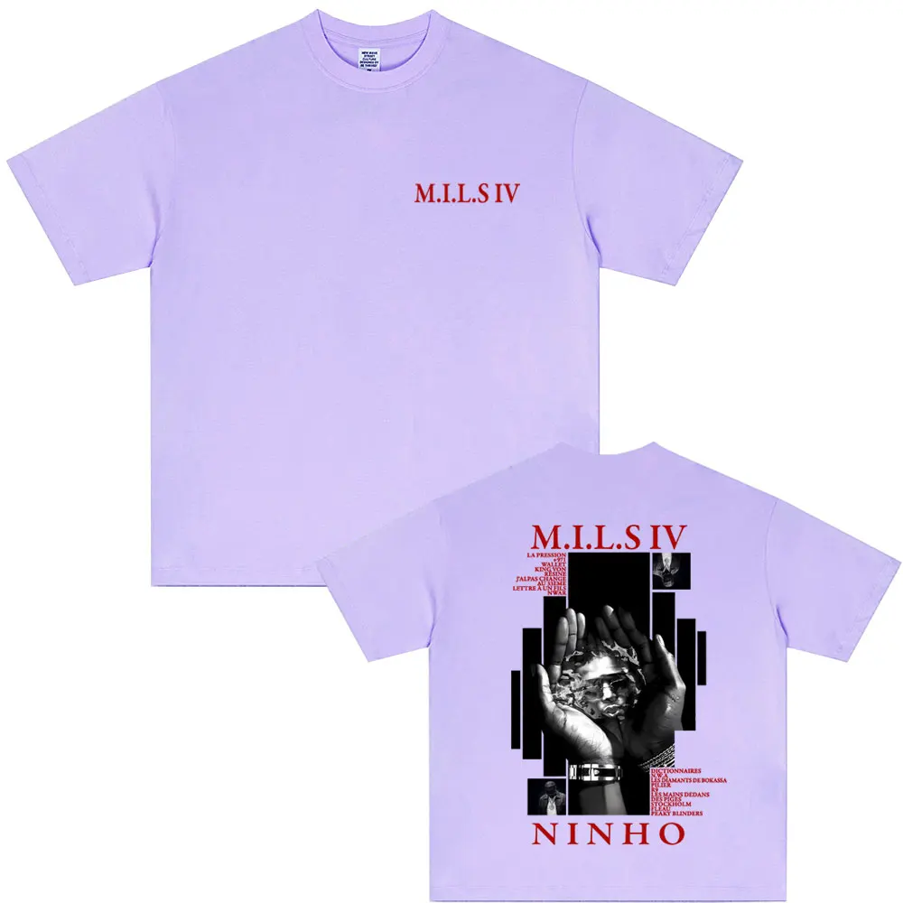 Rapper Ninho MILS 4 Album Grafik T-Shirt Herren Mode Übergroßes Streetwear Unisex Hip-Hop Pop Musik T-Shirt Herren Baumwoll-Oberteil – Detail 6