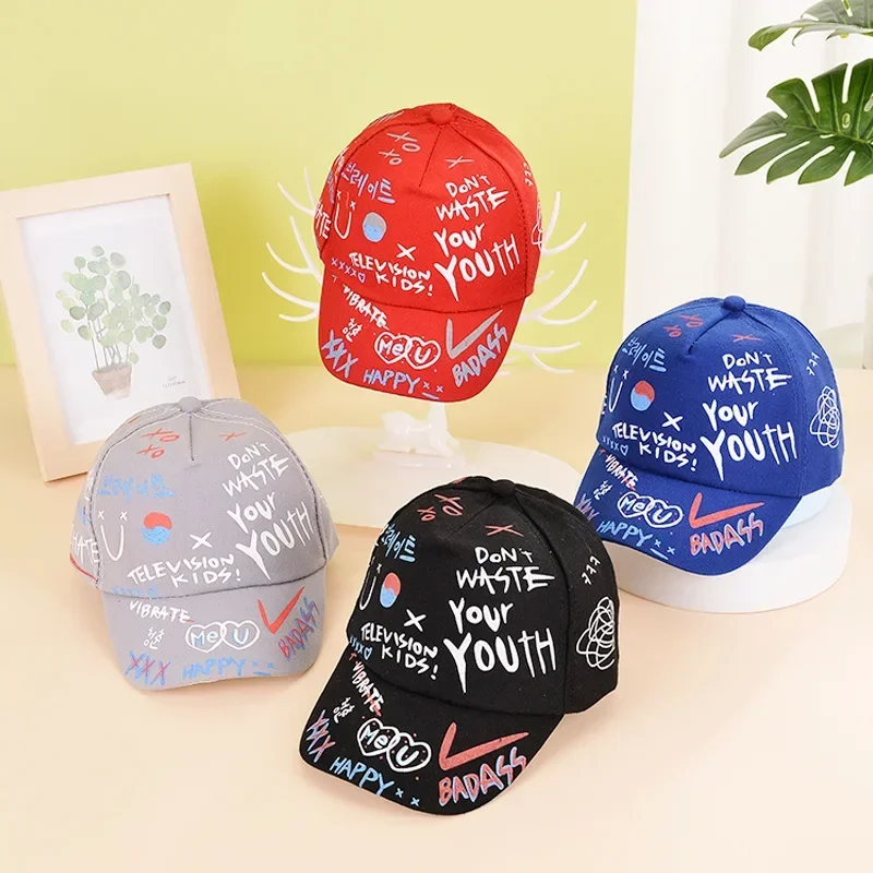 Gorra de béisbol con Graffiti para niños y niñas, sombrero de sol sólido, gorras Snapback de algodón para niños, sombrero de pesca de Hip Hop para niños de 3 a 6 años, primavera y verano, nuevo