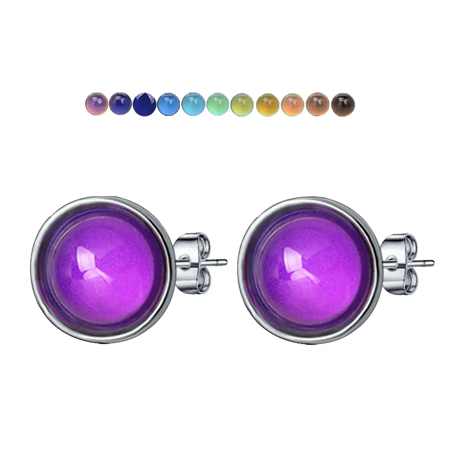 2-6pack Stud Earrings Color Changing 10mm Ear Studs for Birthday Wedding