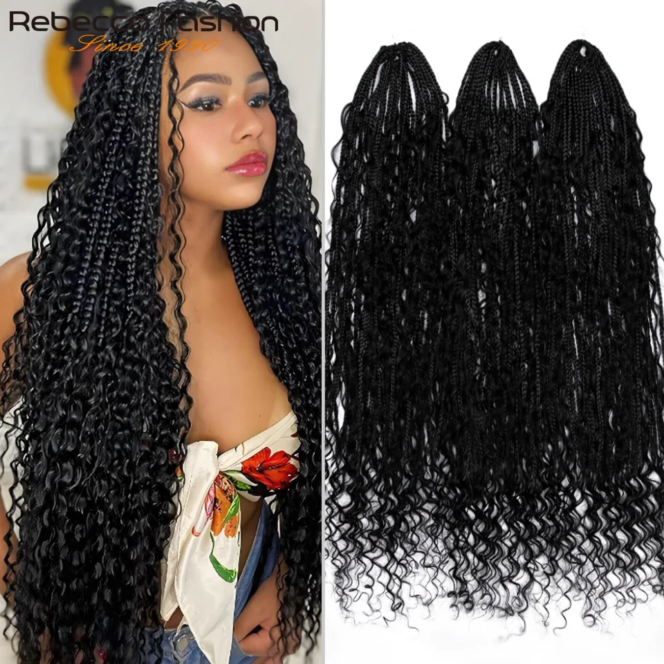 

Бесшовные крючковые локоны Rebecca Knotless Boho Goddess Locs с кудрявыми концами из натуральных волос, предварительно связанные, новые мягкие локоны, крючковые косы Box Braids, 30 прядей