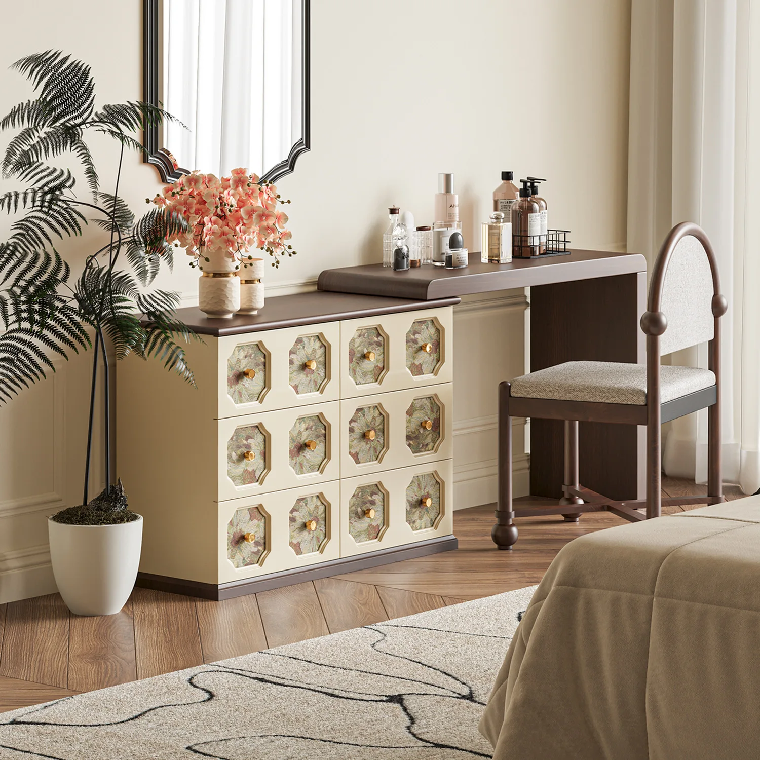 Medieval pattern multi-functional design dresser household bedroom bedside dressing table
