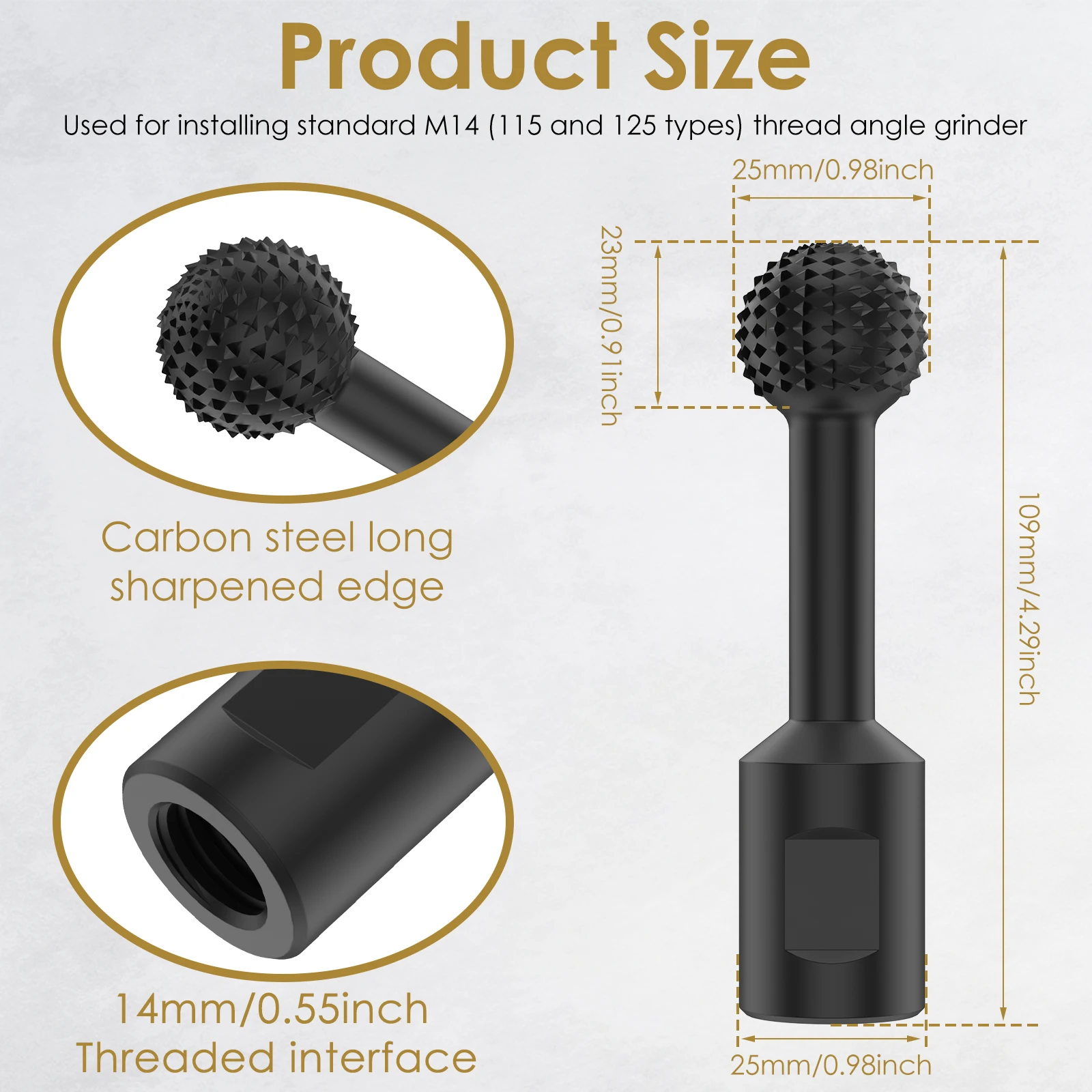 M14 here Rotary Burr Carbon Steel Wood Carving Burr 115 and 125 Angle Shank Durable Rotary Ball Gouge Grinding Head Polishing