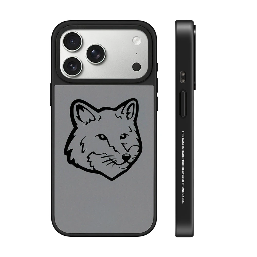 Fox Head Slate Mirror For MagSafe Phone Case For iPhone 18 17 16 15 14 13 Pro Max Magnetic Wireless Charging With Button Cover