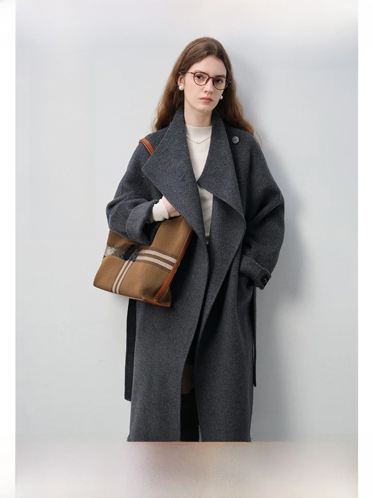 

Женское двустороннее пальто VEGA CHANG: свободный крой, длинный рукав, зимняя верхняя одежда в корейском стиле, однотонное, с поясом, для повседневной носки