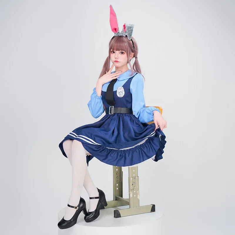 Schattig konijn politievrouw kostuum konijn oor cosplay officier uniform anime meisje lolita meid jurk halloween carnaval feestoutfit