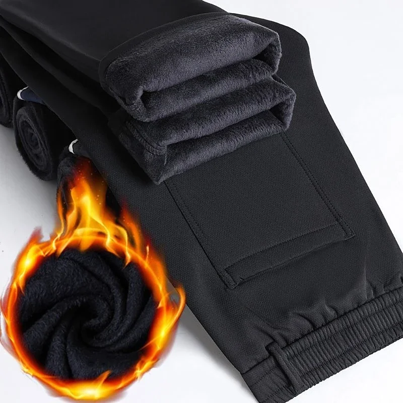 Men Fashion Thick Fleece Pants Winter Straight Warm Loose Draping Fabric Casual Trouser Versatile Comfortable Commute Sweatpants