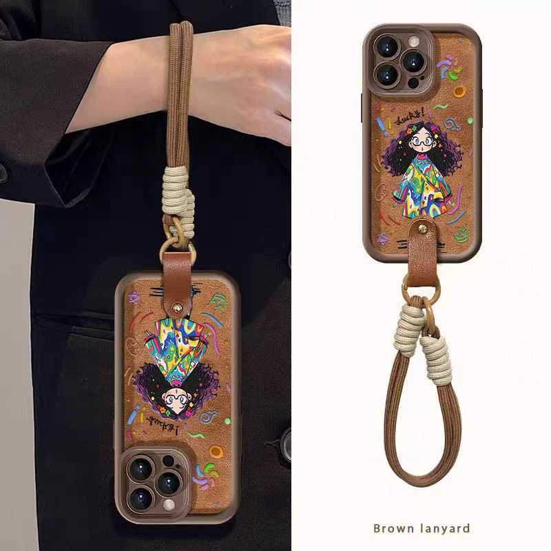 

Dopamine Curly Haired Girl Wrist Strap Phone Case For Xiaomi Poco F6 F5 M6 X7 X6 X5 X3 Pro F3 Shockproof Soft TPU Silicone Cover