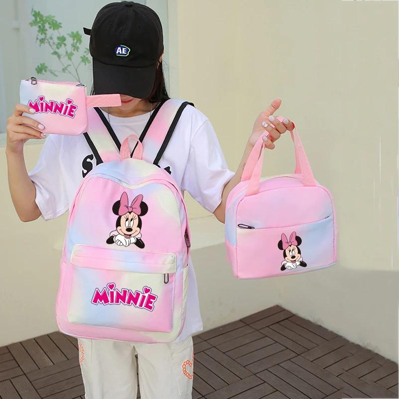 3Pcs/set Disney Minnie Mouse Backpack for Gir Boy Back To Schoolbag with Lunch Bag Student Bookbag Men Women Travel Bag Mochila