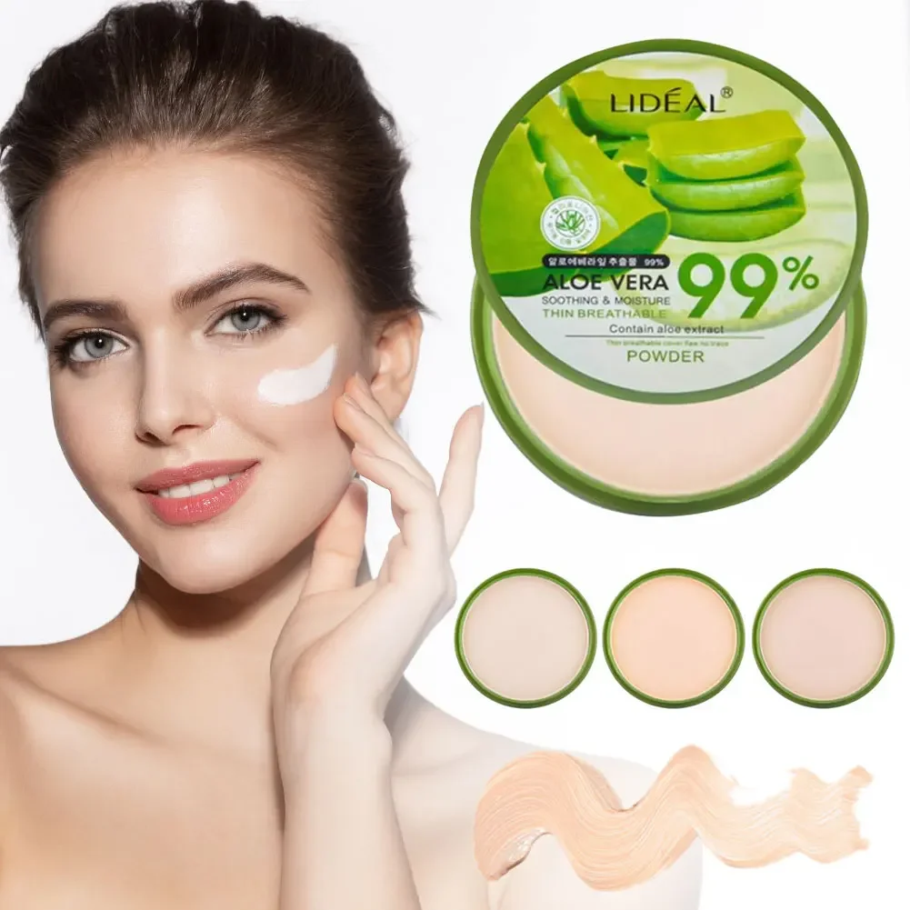 99% Aloe Vera Face Powder Smoothing Pressed Powder Waterproof Breathable Moisturizing Makeup Concealer Brighten Foundation