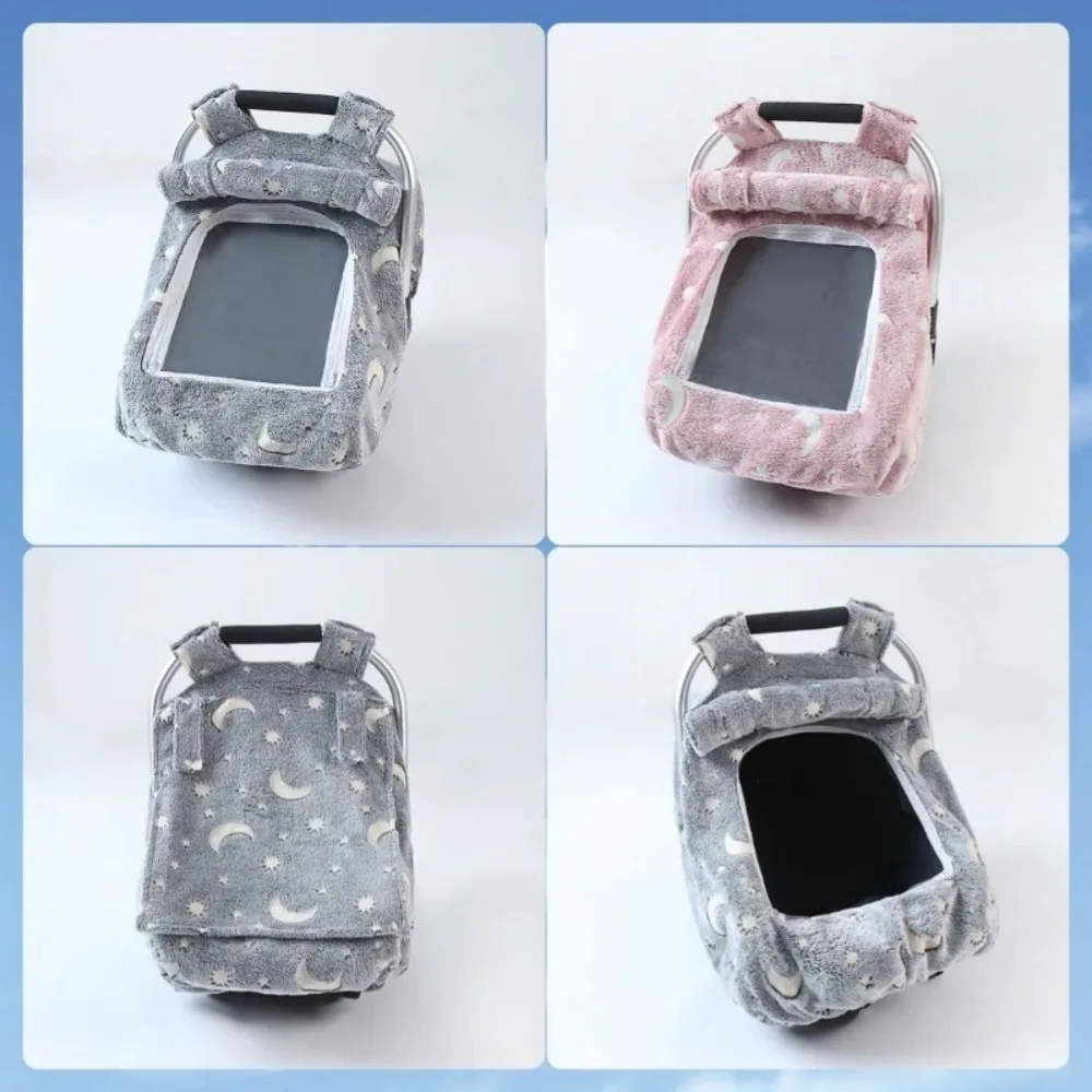 

Windproof Car Seat Canopy with Breathable Mesh Window Baby Stroller Cover Soft Flannel Baby Safety Car Seat Cover