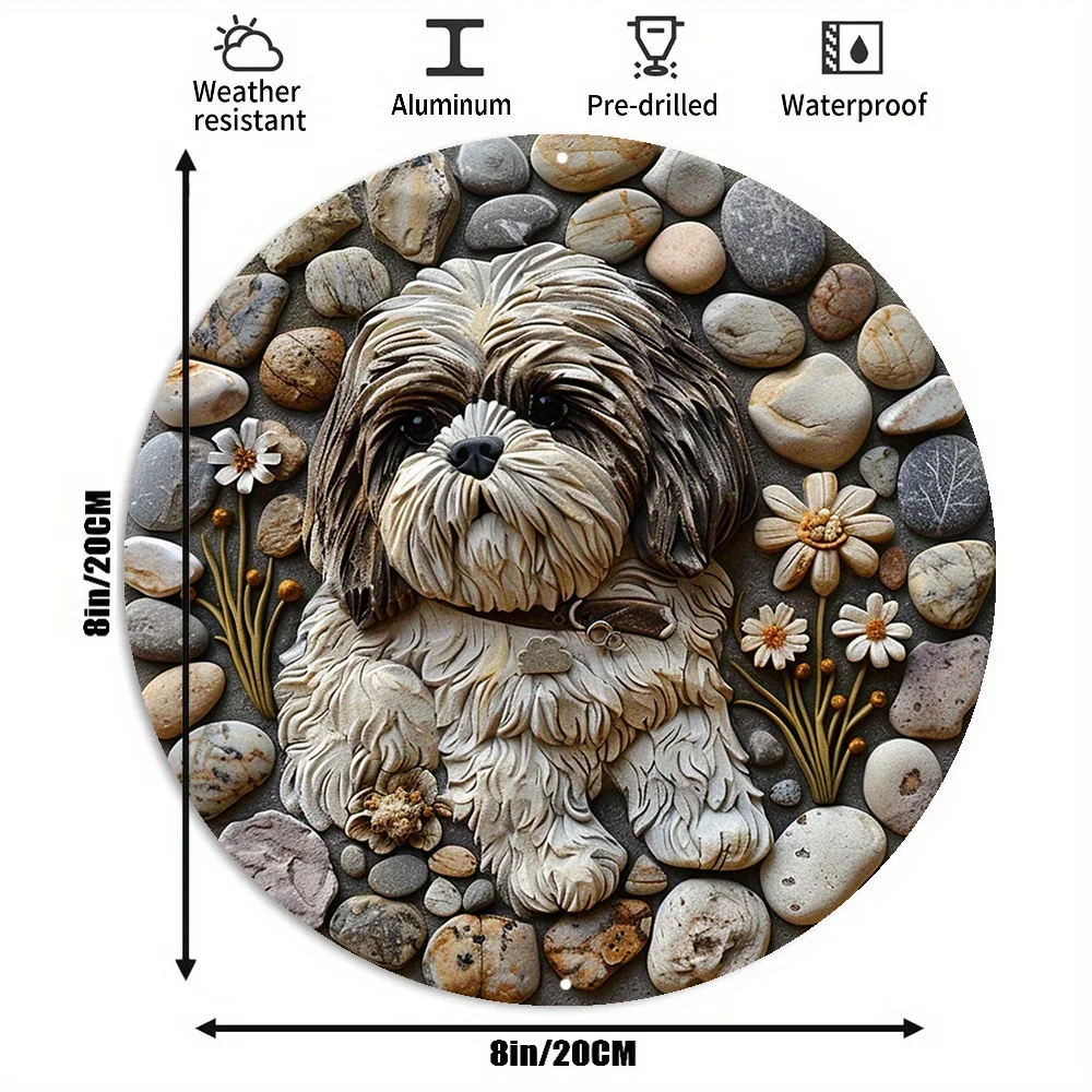 Shih Tzu themed 8x8 inch metal wreath signage Spring and Christmas decoration, suitable for living room, durable aluminum