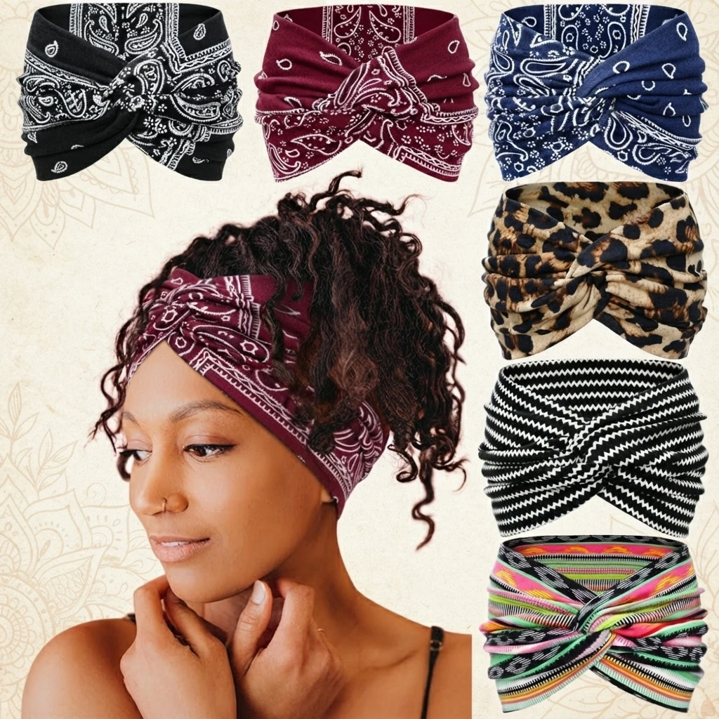 Bandeau large en tricot épais pour femme, style turban, idéal pour le yoga, l'entraînement, le sport et le fitness, style bohème, cadeau