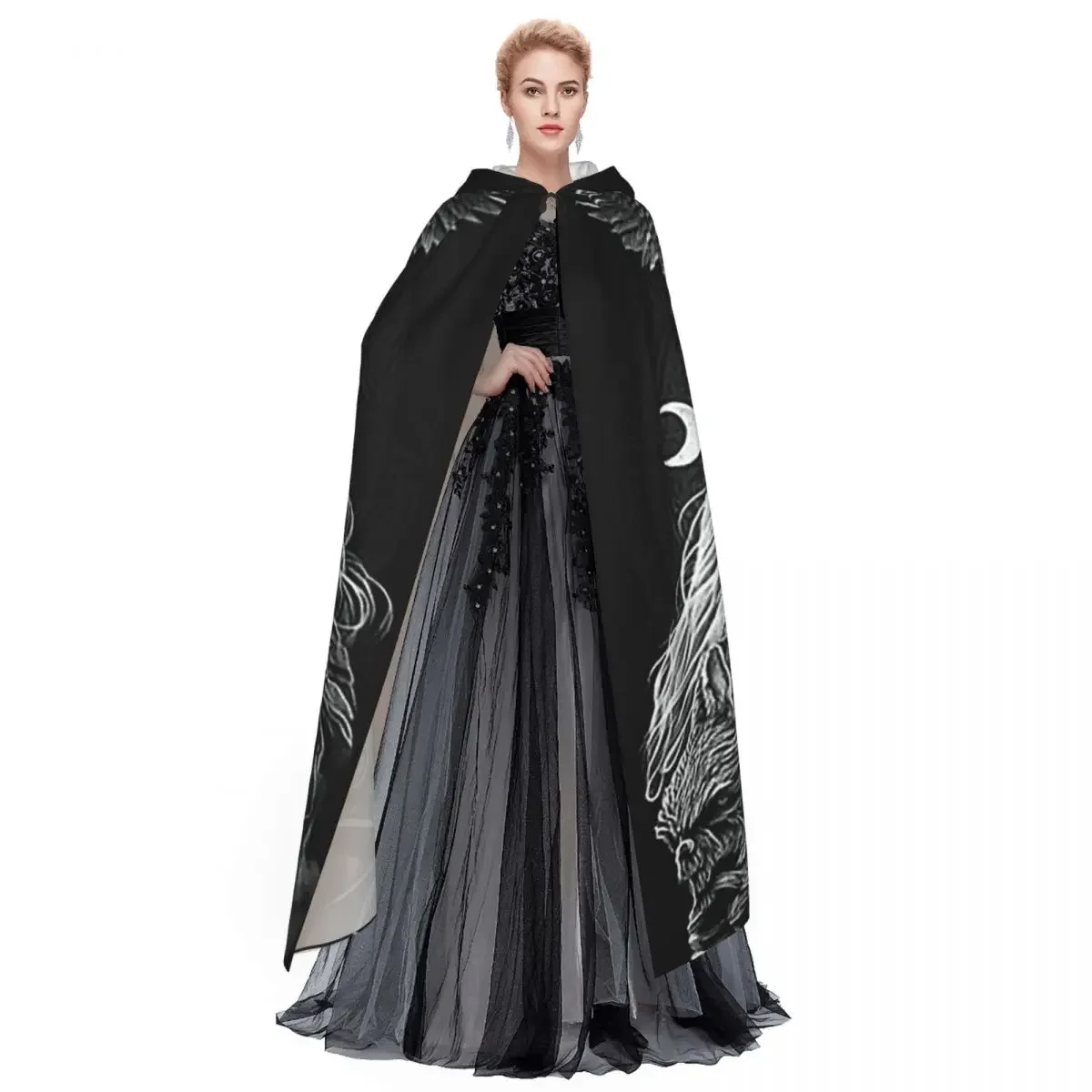 Vecchio dio norreno Mantello lungo con cappuccio Strega Costume medievale Mantello cosplay HalloweenVampiro Adulto unisex