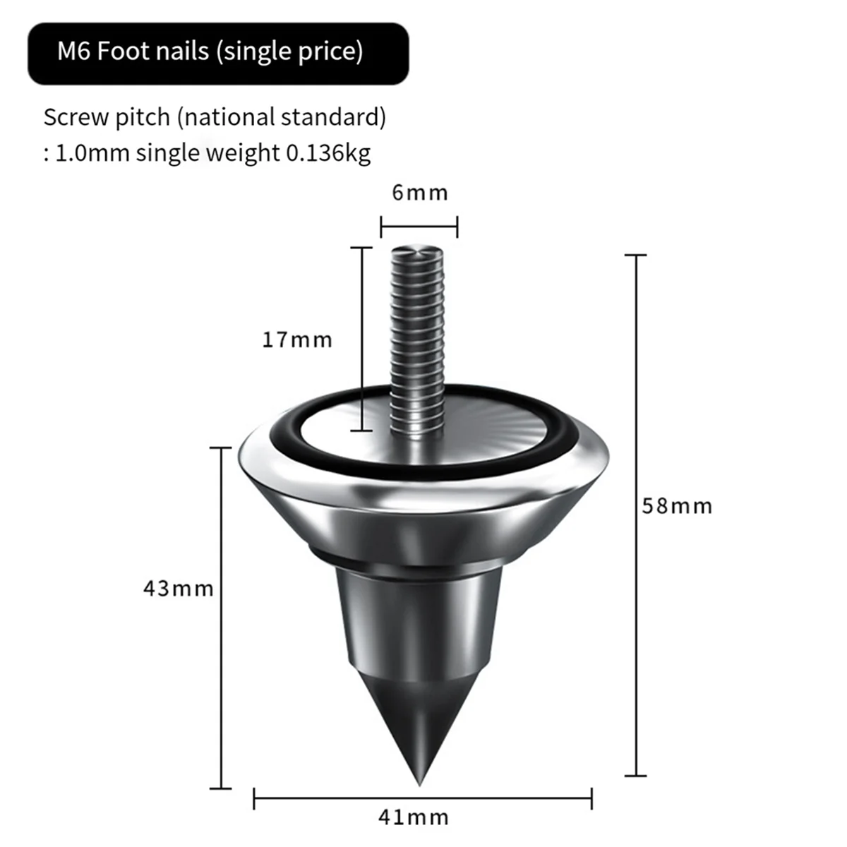 HIFI Audio Speaker Amplifier Shock Absorbing Foot Cone Feet Base Nail Isolation Spikes Stand Pad,1PCS M6 Foot Nail