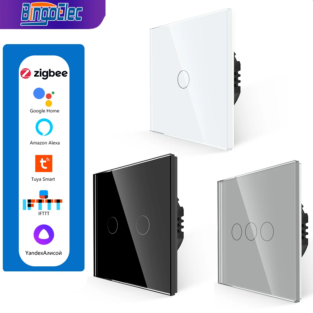 

Bingoelec ZigBee Tuya Wall Touch Smart Light Switch NO Neutral Need Interruptor Switches Works Alexa Google Home Hub Required