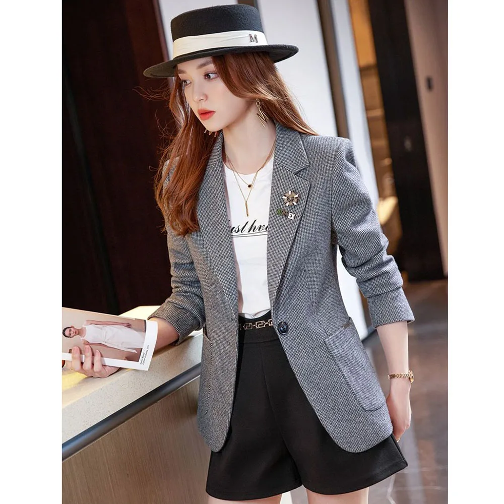 Woolen Blazer Jacket NEW Spring Autumn Women Elegant High End Slim Suit Overcoat Fashion Notched Collar Single Button Tops 4XL