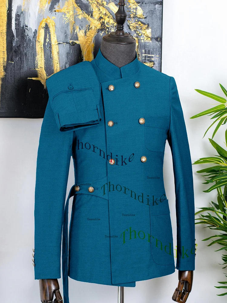 Thorndike 2024 Neuankömmling 2 Stück Herren Business Anzüge reguläre Passform Stand Revers Prom Smoking für die Hochzeit (Blazer Hosen) – Detail 18
