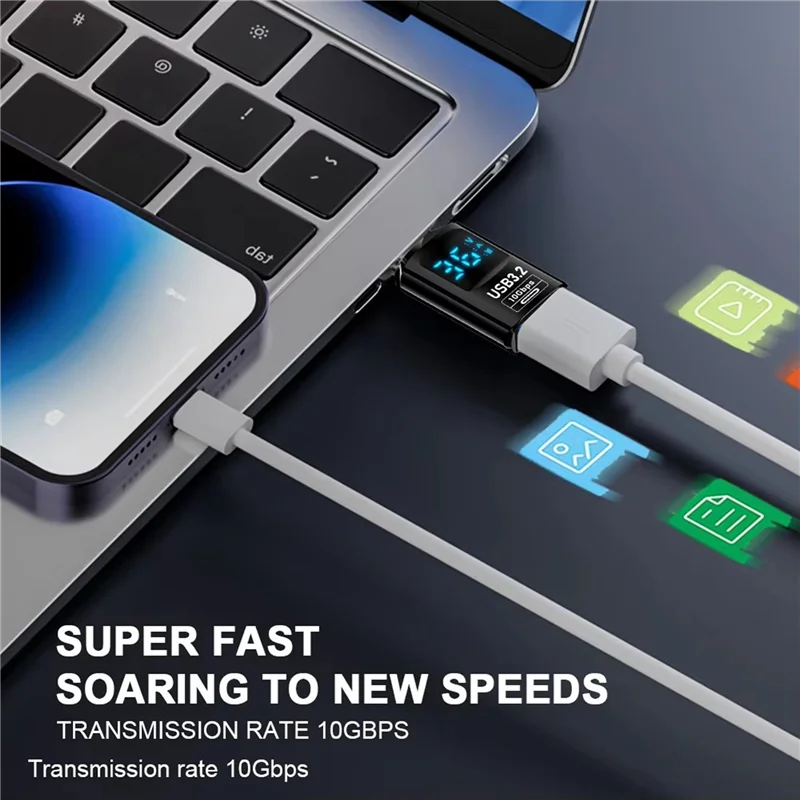 A25P 2 قطعة شاشة LED رقمية USB 3.2 محول 10Gbps 36-60 واط السلطة متر فاحص شريحة ذكية نقل البيانات USB C تمديد أ