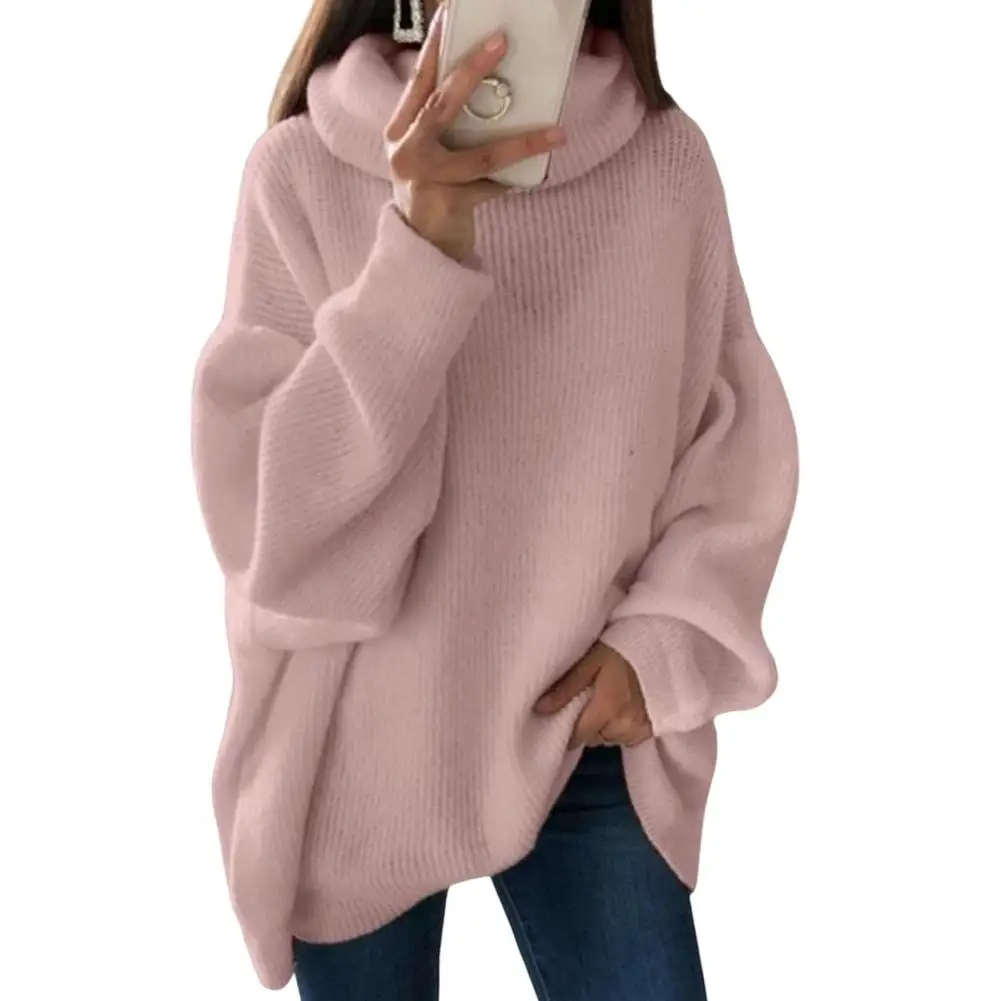 Women Long Sleeve Turtleneck Knitted Sweater Pull Femme Oversized Sweater Fall Solid Color Sweater Jumper Female Clothing