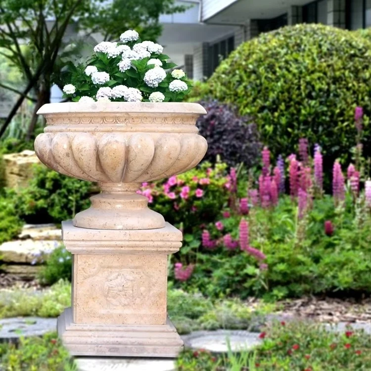 Classic outdoor decoration marble large flowerpot statue