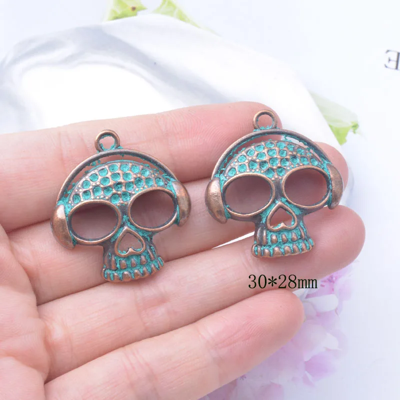10 Stück/Lot Legierung Halloween Gothic Totenkopf-Anhänger Punk Antik-Cyan Anhänger für DIY Ohrringherstellung – Detail 8