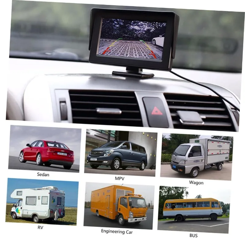 Universal Reversing Image Machine Dashboard Monitor 4.3in High-Definition Car Display Easy Install For Vehicle New