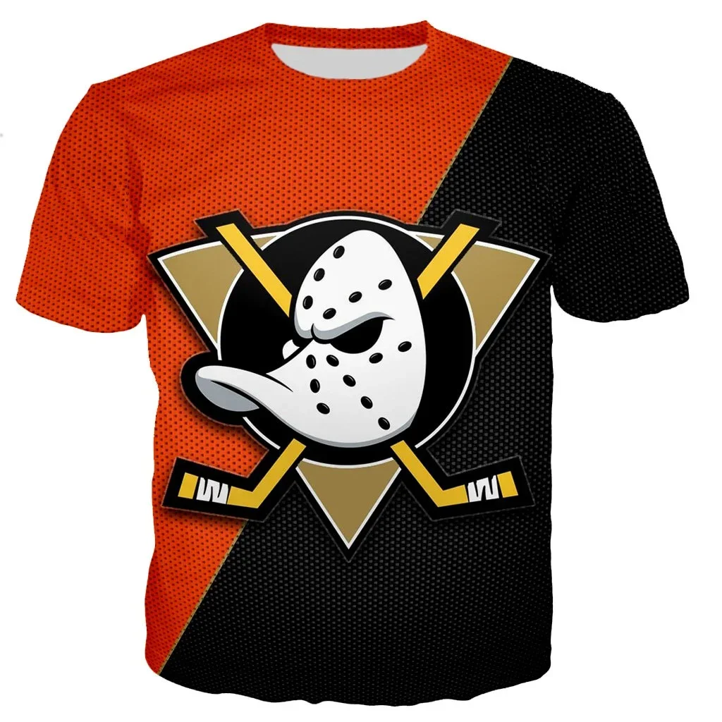 Fun 3D Printed T-shirt Movie Top Stick Ice Hockey Cushion Helmet Short Sleeved Summer Duck Casual Breathable Shirt2024