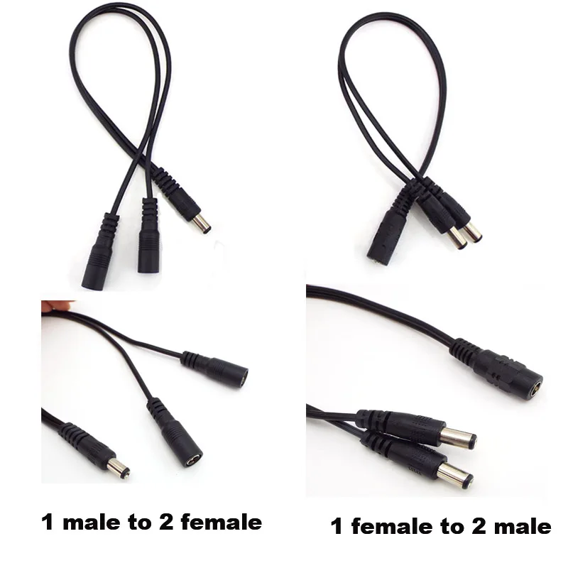 20pcs 1 DC male female to 2 way male female Splitter Power connector adapter Cable 5.5x2.1mm Plug extension for strip light W1