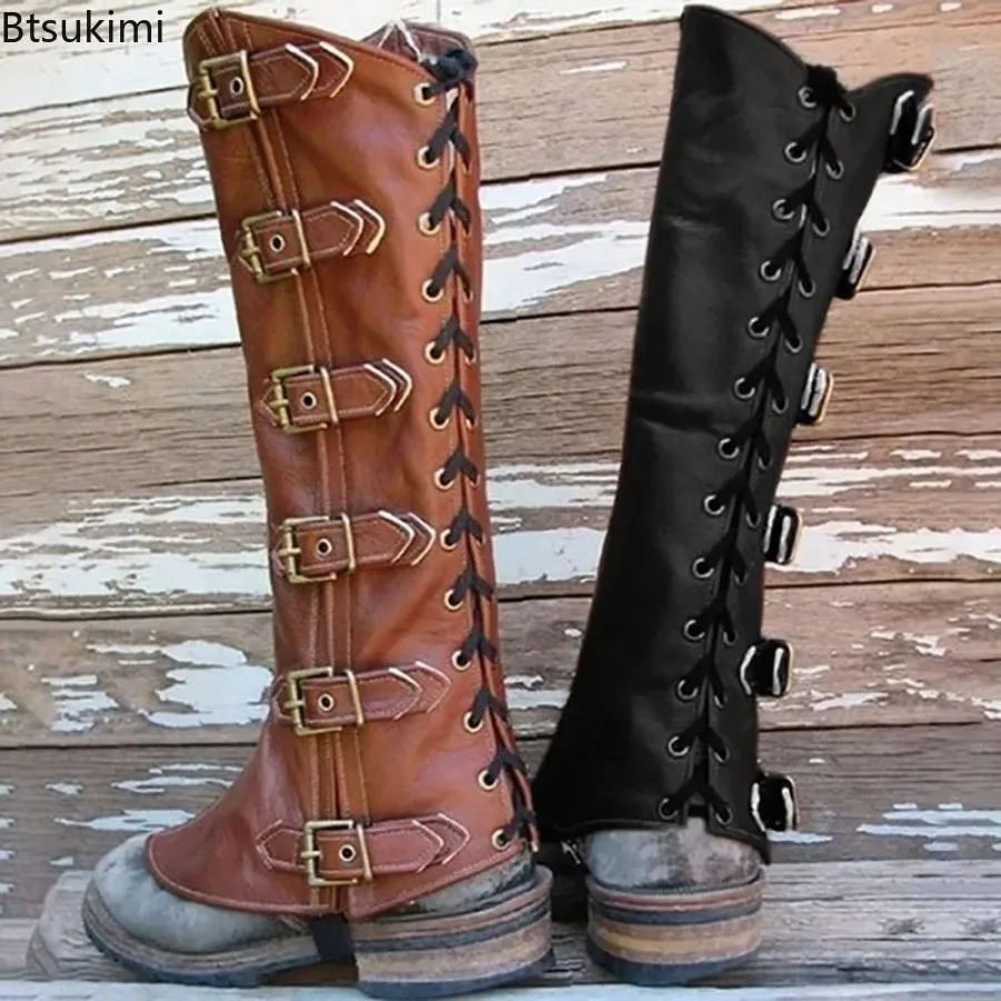 

PU Leg Guard Shoe Steampunk Warrior Medieval Gothic Shoe Cover for Masquerade Knights Costume Accessory Cosplay Props Women Men