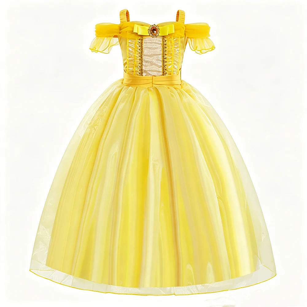 Belle Birthday Party Yellow Princess Costume Dress for Girl Children Clothes Girls Fairy Tale Gown 3 4 5 6 7 8 Years